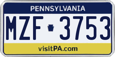 PA license plate MZF3753