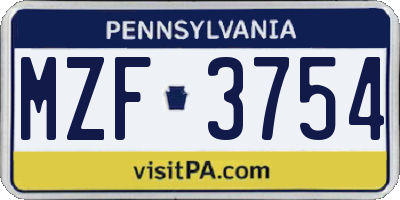 PA license plate MZF3754