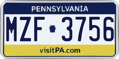 PA license plate MZF3756