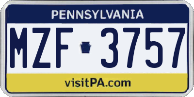 PA license plate MZF3757