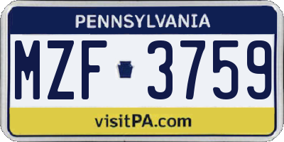 PA license plate MZF3759