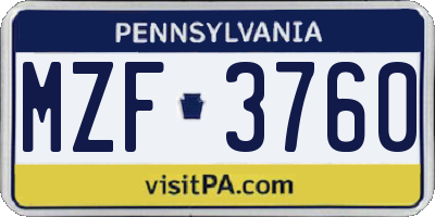 PA license plate MZF3760