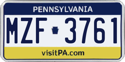 PA license plate MZF3761