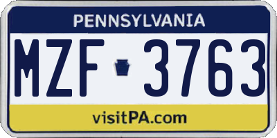 PA license plate MZF3763