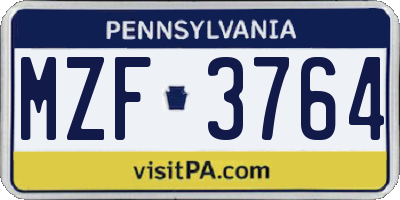 PA license plate MZF3764
