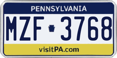 PA license plate MZF3768