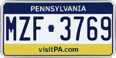 PA license plate MZF3769