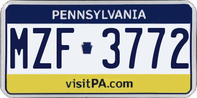 PA license plate MZF3772