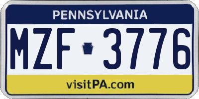 PA license plate MZF3776