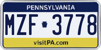 PA license plate MZF3778
