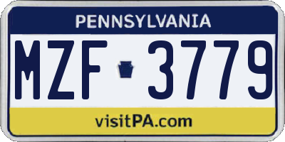 PA license plate MZF3779