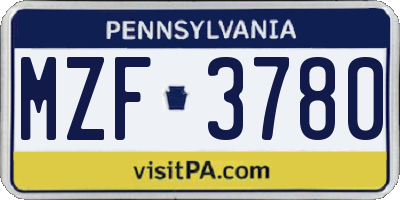 PA license plate MZF3780