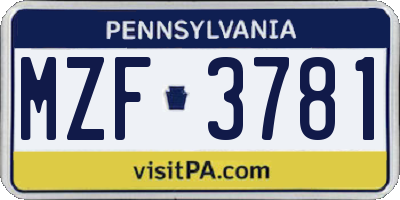 PA license plate MZF3781