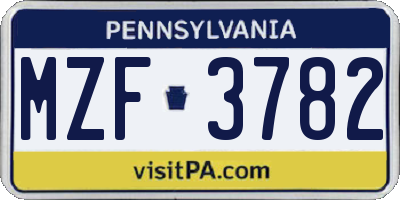 PA license plate MZF3782