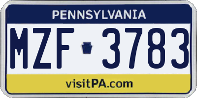 PA license plate MZF3783