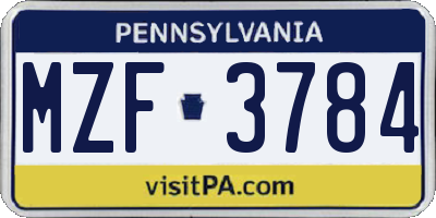 PA license plate MZF3784
