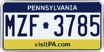 PA license plate MZF3785