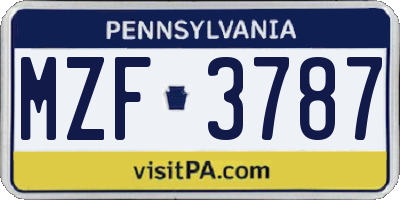 PA license plate MZF3787