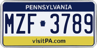 PA license plate MZF3789