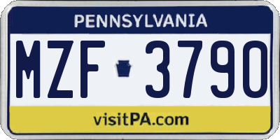 PA license plate MZF3790