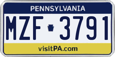 PA license plate MZF3791