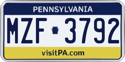 PA license plate MZF3792