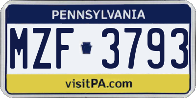 PA license plate MZF3793