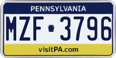PA license plate MZF3796