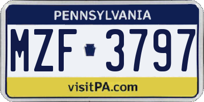 PA license plate MZF3797