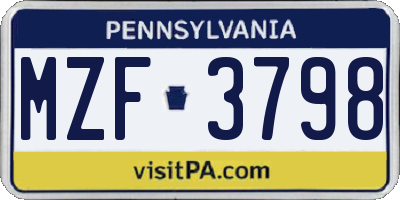 PA license plate MZF3798