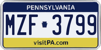PA license plate MZF3799