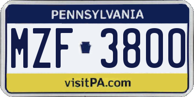 PA license plate MZF3800