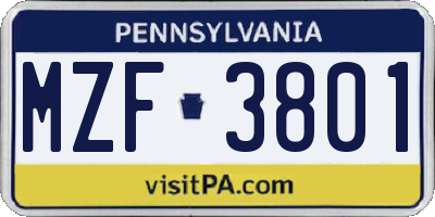 PA license plate MZF3801