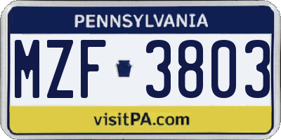 PA license plate MZF3803