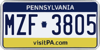 PA license plate MZF3805