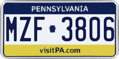 PA license plate MZF3806