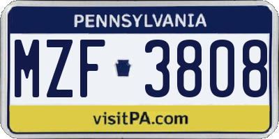 PA license plate MZF3808