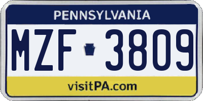 PA license plate MZF3809