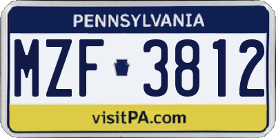 PA license plate MZF3812