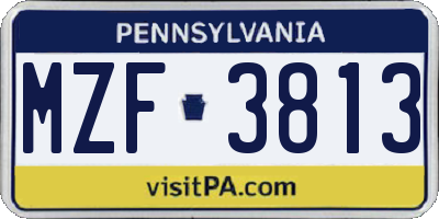 PA license plate MZF3813