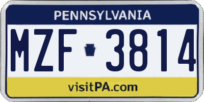 PA license plate MZF3814
