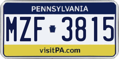 PA license plate MZF3815