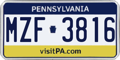 PA license plate MZF3816