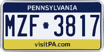 PA license plate MZF3817
