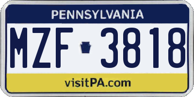 PA license plate MZF3818