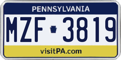 PA license plate MZF3819