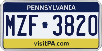 PA license plate MZF3820