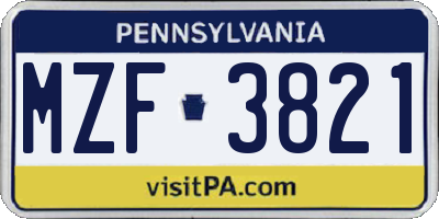 PA license plate MZF3821
