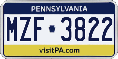 PA license plate MZF3822