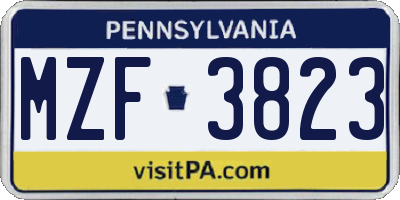PA license plate MZF3823
